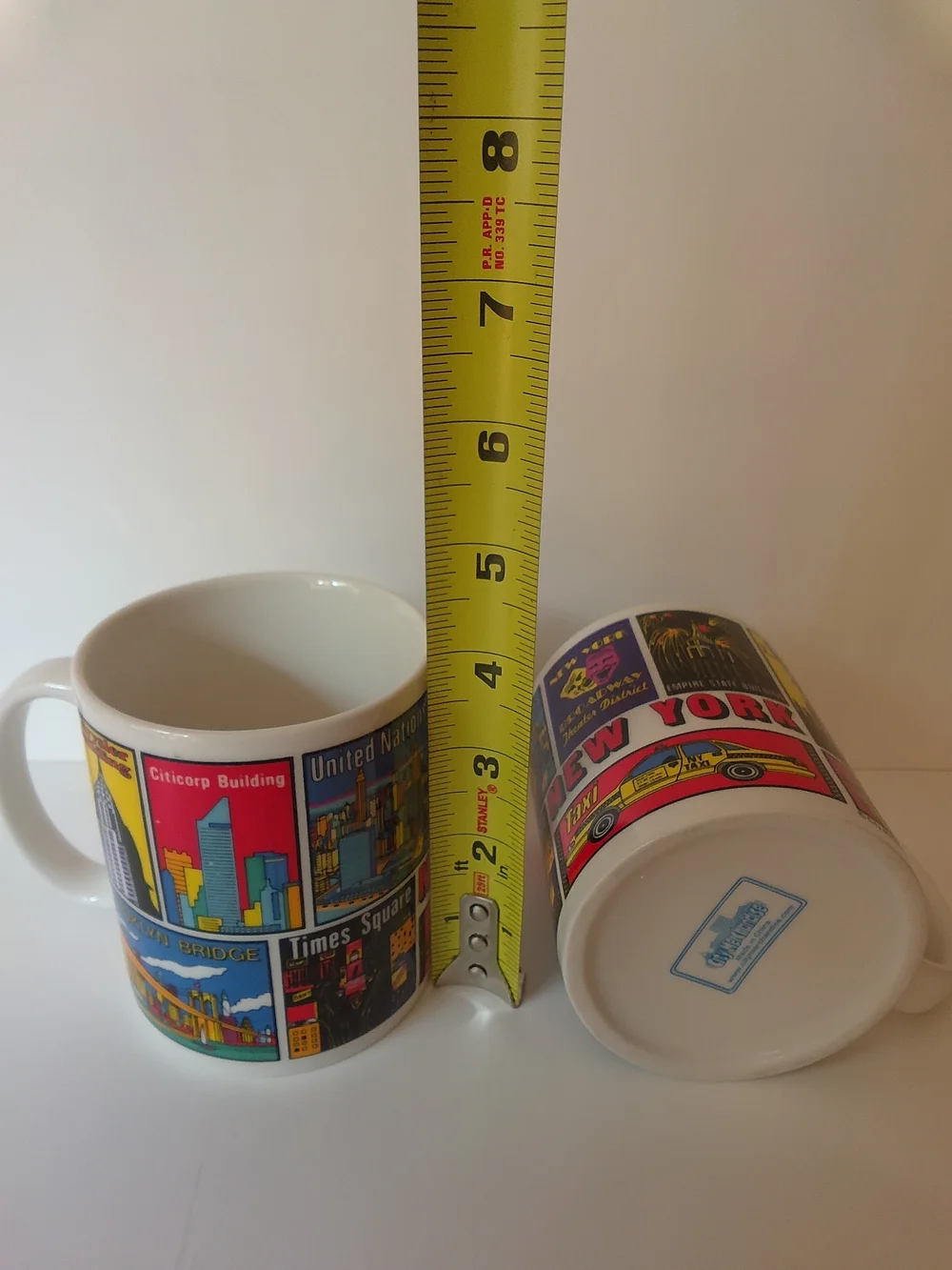 White Multicolor New York Graphic Ceramic Coffee Mug - Pair
